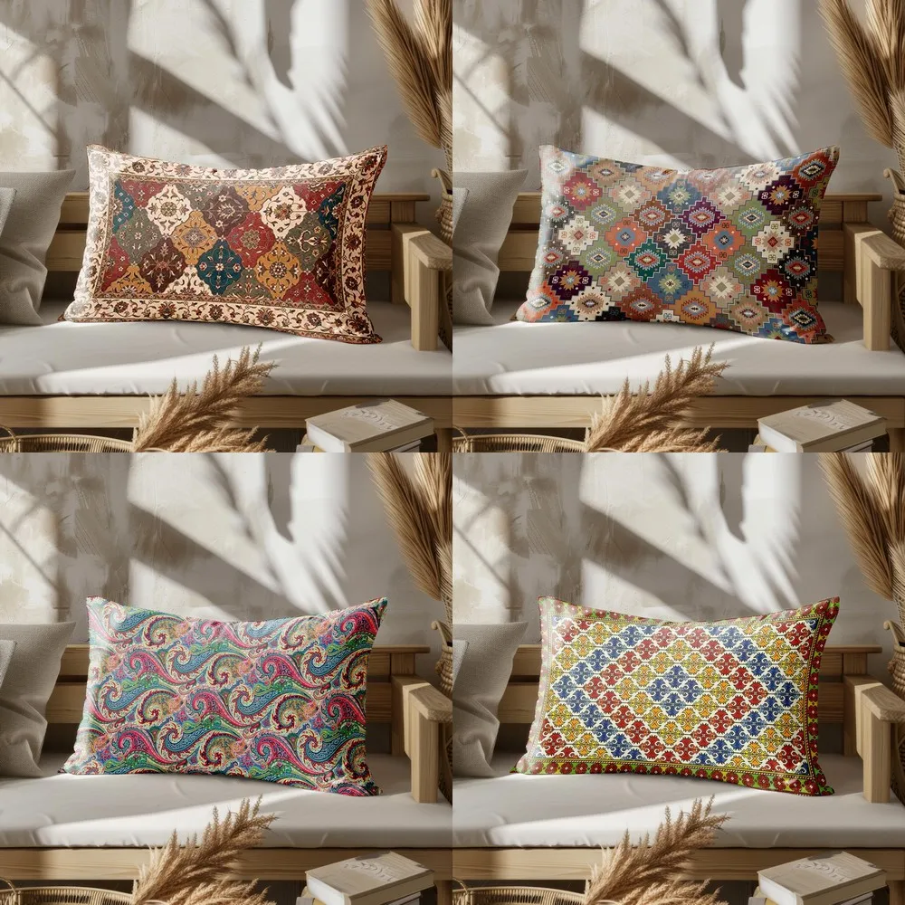 Wohnkultur Buntes Ethno-Muster Kissen Geeignet Für Sofa Schlafzimmer Auto Kissenbezug Kissen Rechteckiges Rückenkissen Image