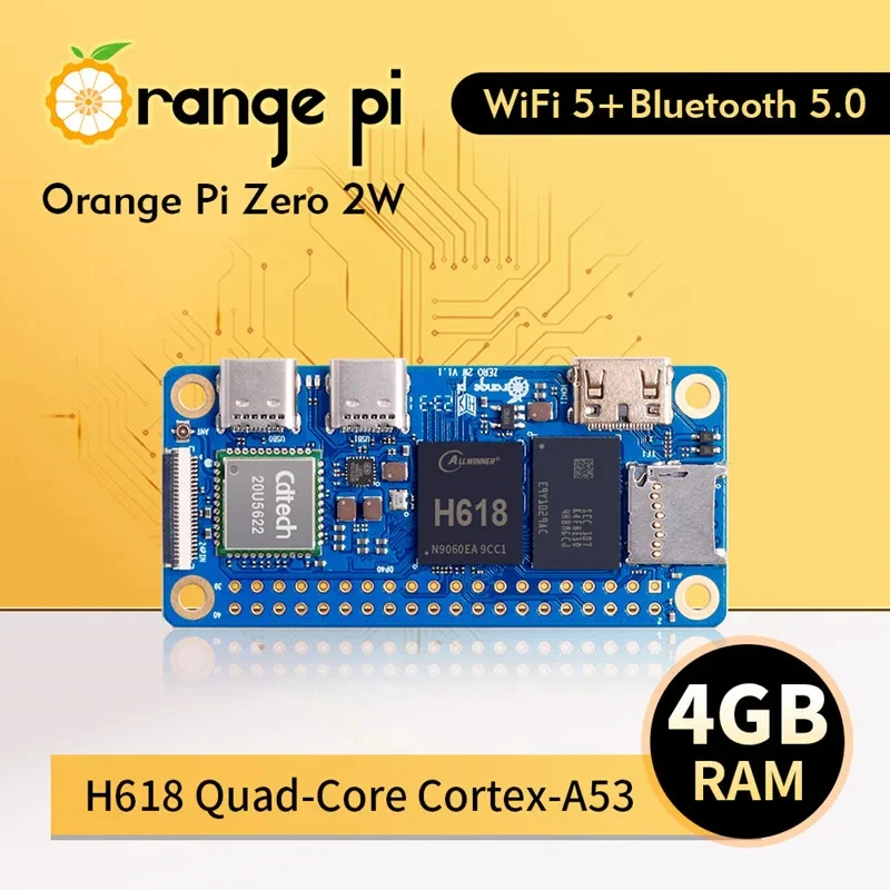 Orange Pi Zero 2 W 4 GB RAM DDR4 Mini-PC Allwinner H618 Orange Pi Zero 2 W WiFi Bluetooth BLE SBC Single Board Computer Zero2W