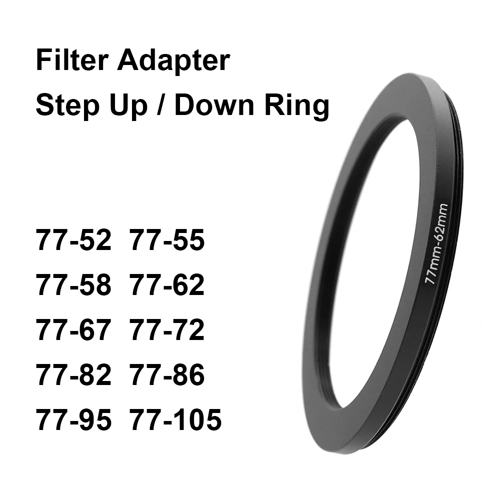 Kameraobjektivfilter-Adapterring, Step-Up- oder Down-Ring aus Metall für 77-mm-Objektiv – 52 55 58 62 67 72 82 86 95 105 mm UV-ND-CPL-Gegenlichtblende Image