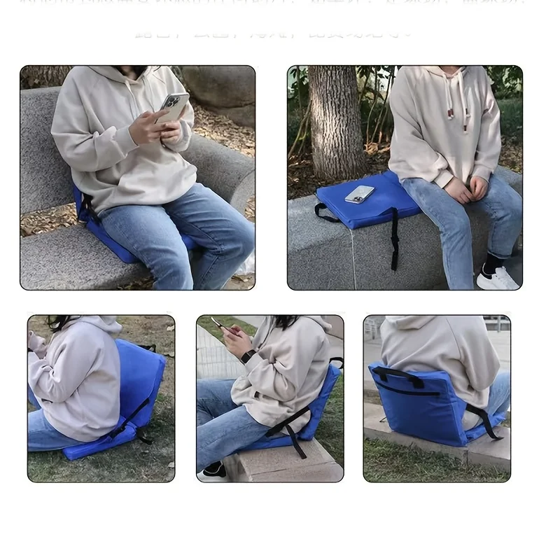 Ein klappbares Sitzkissen für den Außenbereich mit integrierter Rückenlehne, tragbar für Stadionsitzen Image