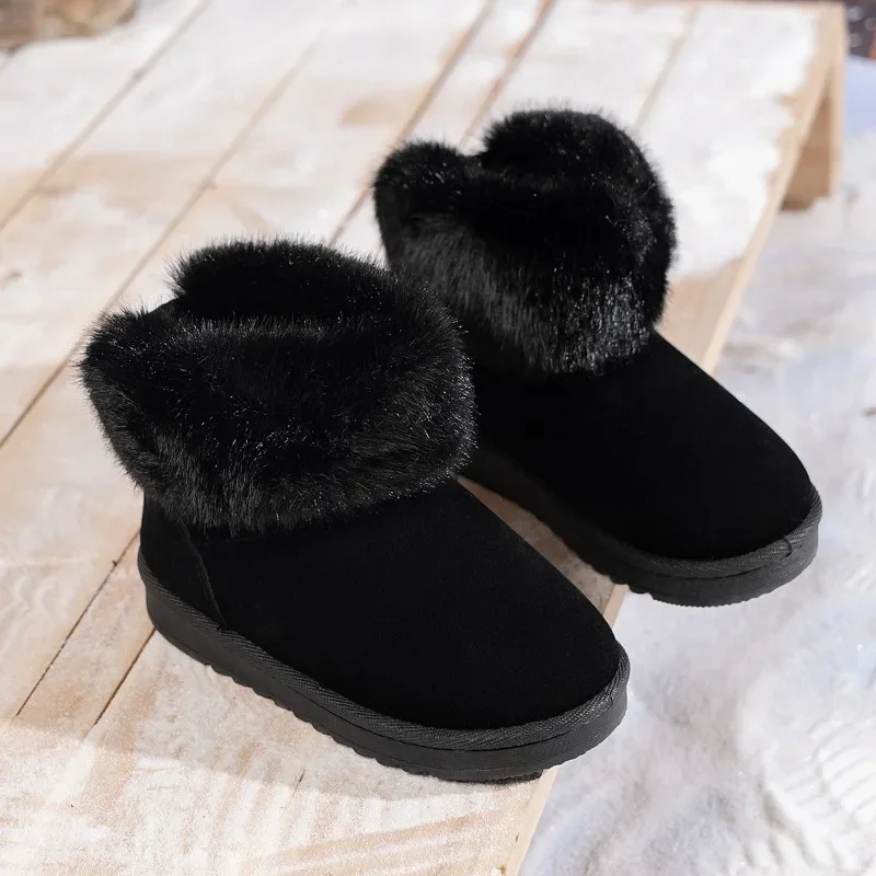 2025, neue Kinder-Schneestiefel, Baumwollschuhe für Jungen und Mädchen, einfacher schwarzer weicher Boden, modische Winterschuhe