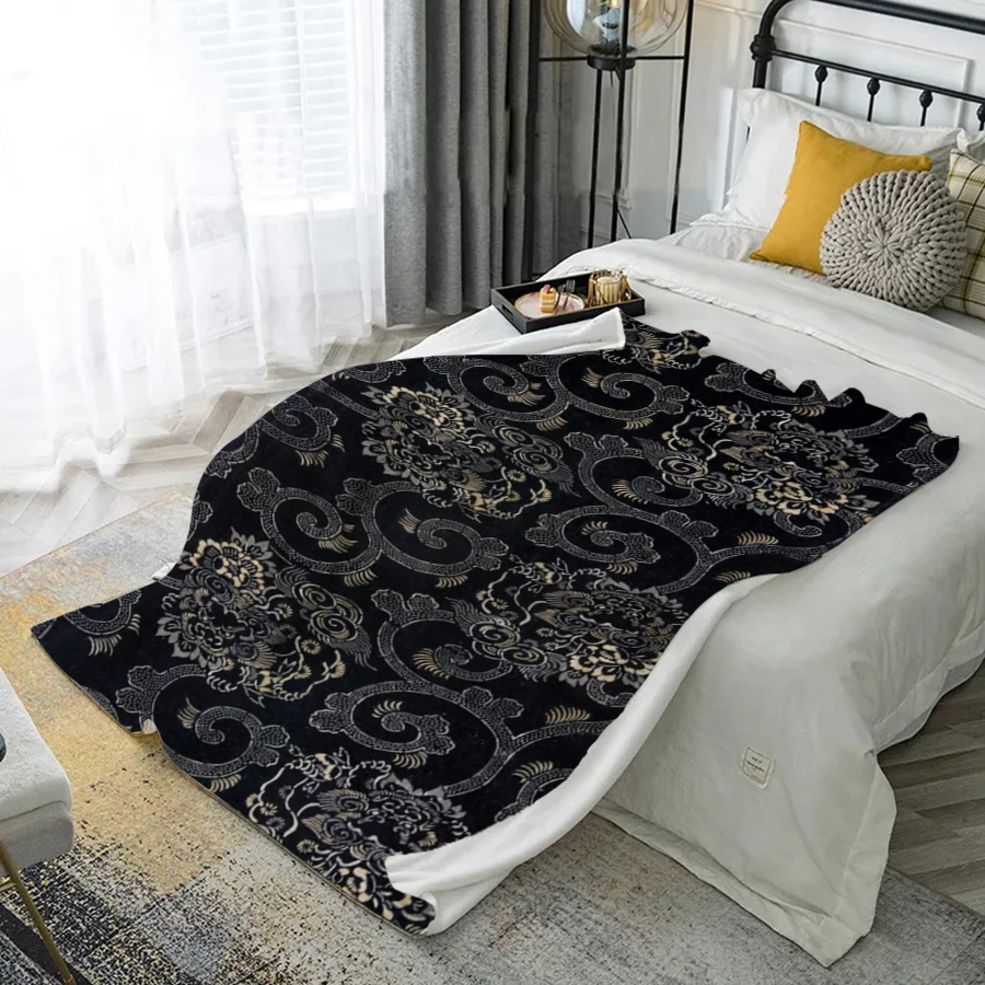 Decke mit verziertem Muster, Mikrofaser-Flanellbezug, Decke, Schlafzimmer, Wohnzimmer, Sofa, weiche und bequeme Heimdekoration Image