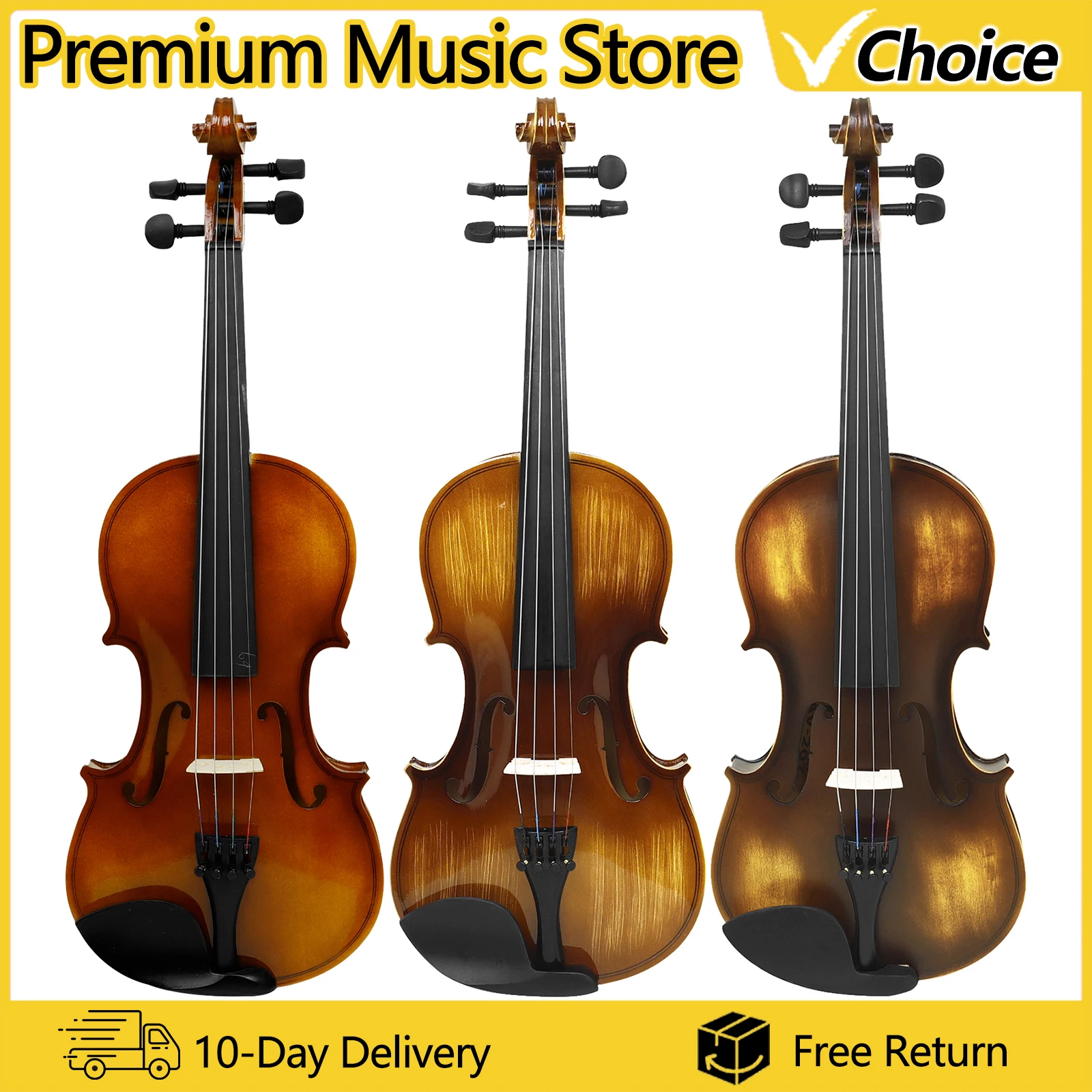 IRIN AV-207 Violine 4/4 Geige Massivholz Akustische Violine Saiteninstrument mit Bogenkoffer Zubehör für Anfängerstudenten Image