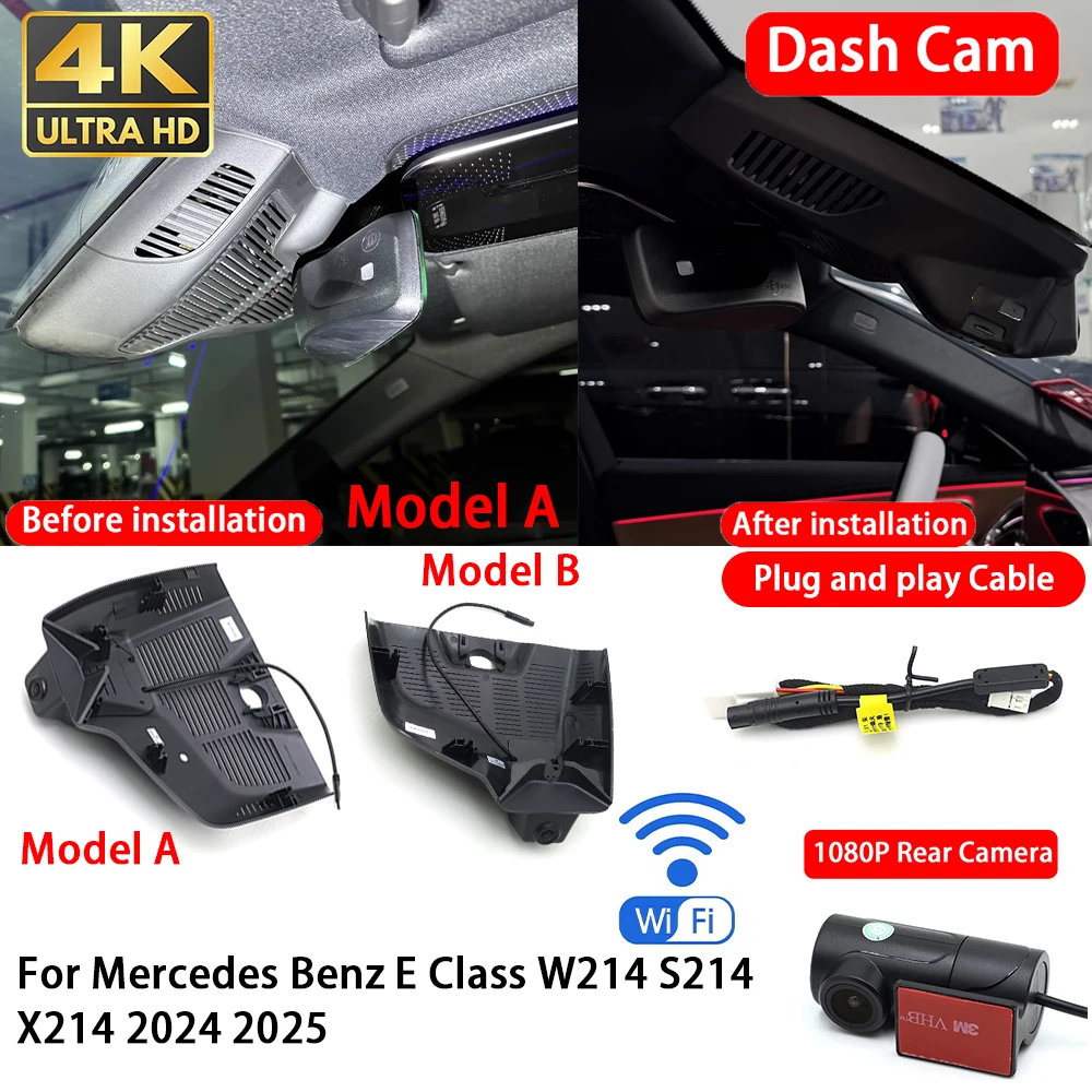 Für Mercedes Benz E-Klasse W214 S214 X214 2024 2025 4K 2160P Dashcam Vorne Hinten Autokamera DVR WLAN Plug & Play Videorekorder Image