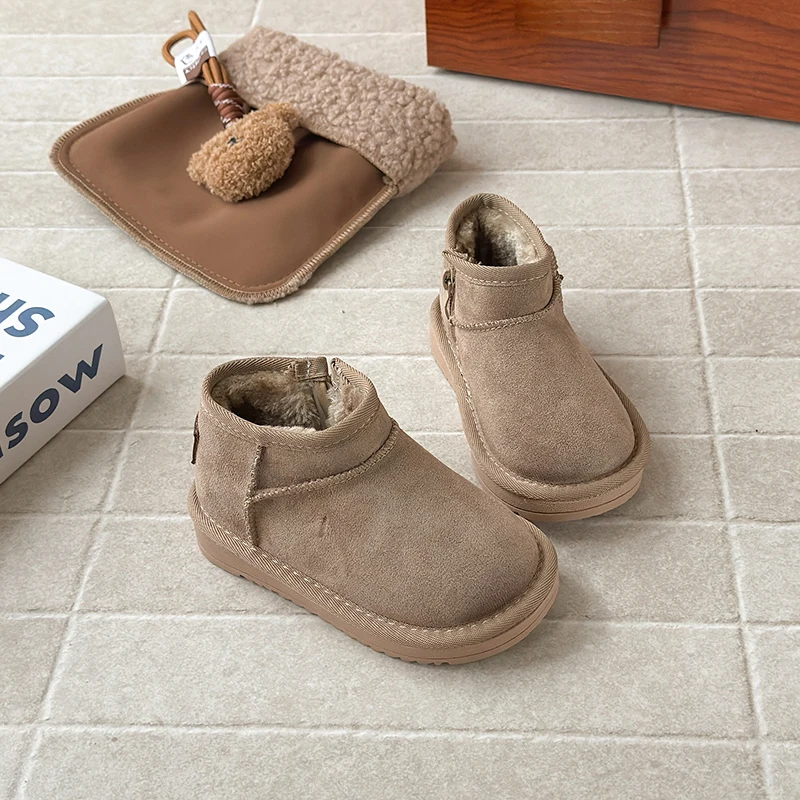 2025 New Winter Children Snow Boots New Design Super Warm Low-cut Natural Fur Shoes Slippers Ladies Cotton Short Boots