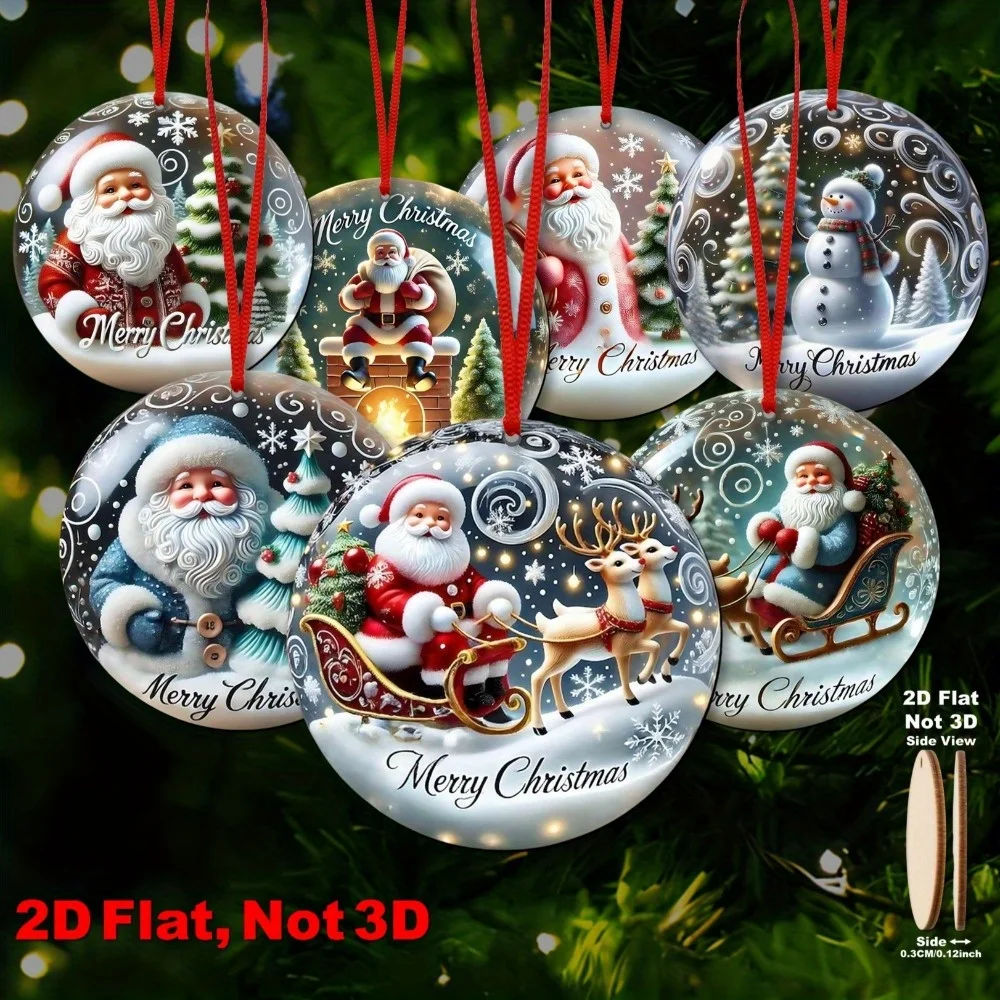 2D Flache 16 stücke Kristall Flitter Santa Micro Szene Holz Baum Topper Weihnachten Ornamente Festival Liefert Home Party Dekoration Image