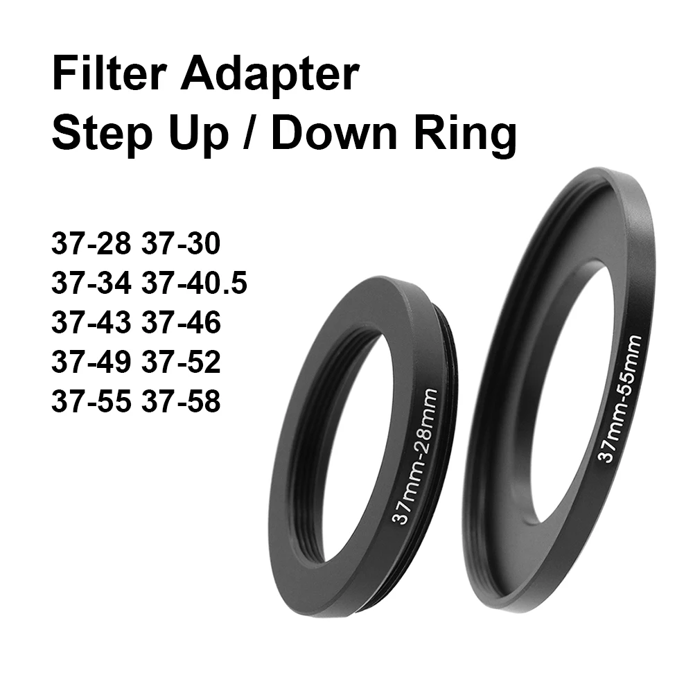 Kameraobjektiv-Filter-Adapterring, Step-Up- oder Down-Ring aus Metall für 37-mm-Objektiv – 28 30 34 40,5 43 46 49 52 55 58 mm UV-ND-CPL-Gegenlichtblende Image