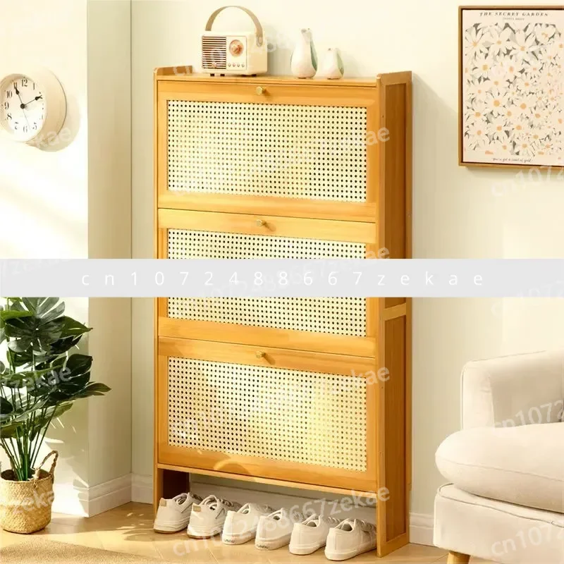 Mehrschichtige ultradünne Risse für den Haushalt gegen die Wand, nordische kleine Schuhschränke, ultraschmales Tür-Seiten-Schuhregal, einfach schräg Image