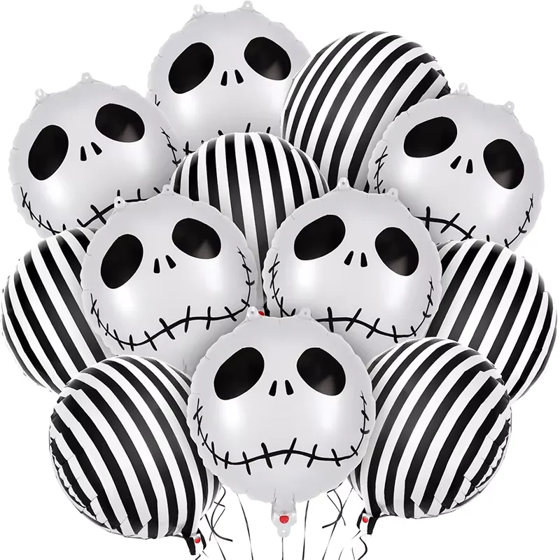 12 Stück 18 Zoll Halloween Totenkopf schwarz-weiß gestreifte Folienballons Halloween Dead Ball Party Dekoration Ballon Set Image
