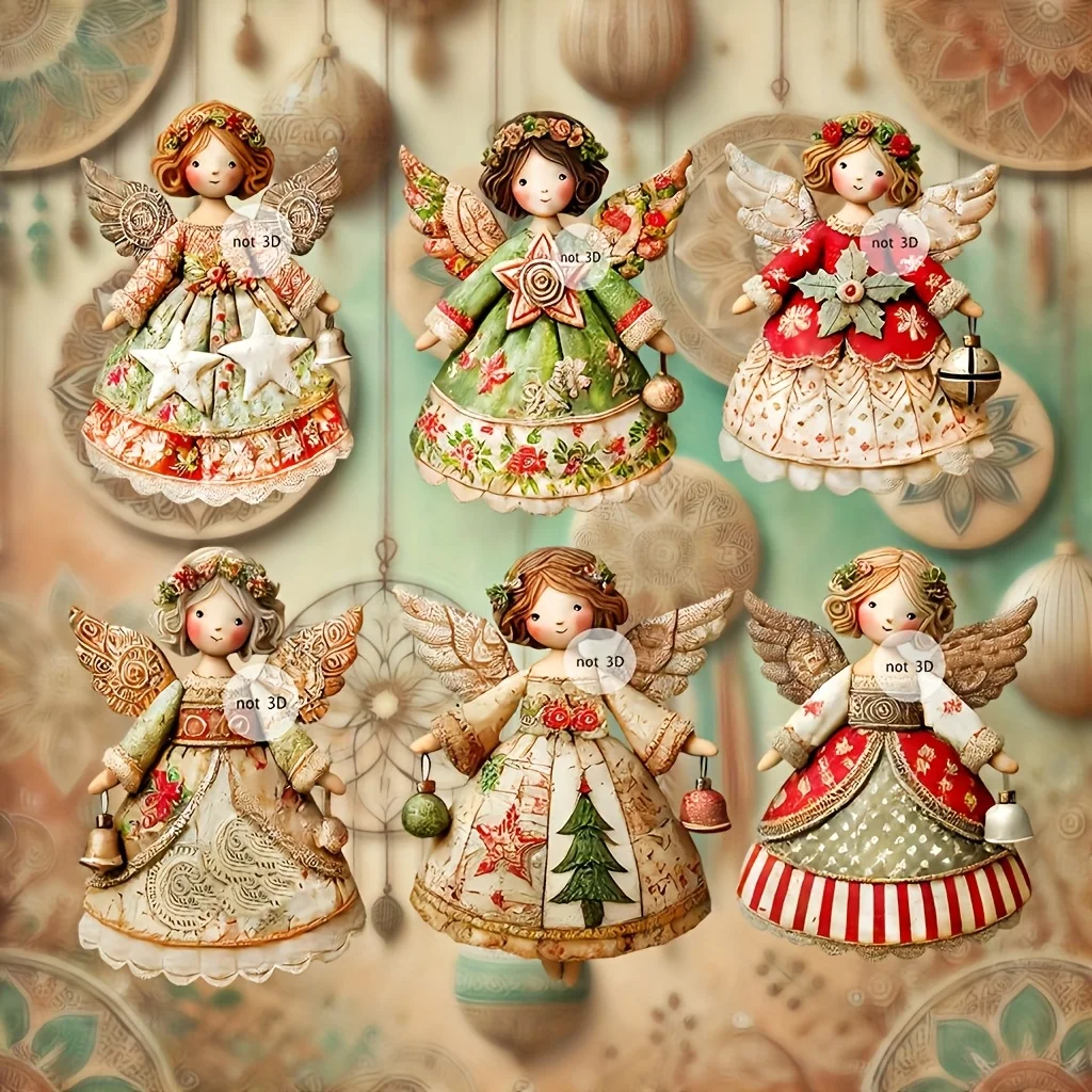 12 stücke 2D Flache Neue Frühling Engel Elf Nette Holz Hängende Ornamente Set Vintage Landschaft Stil Festival Party Dekoration Image