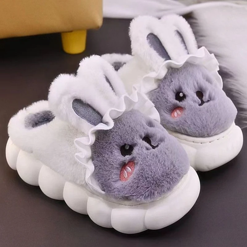 2023 neue Winter Niedlichen Kaninchen Kinder Wasserdichte Warme Nicht-slip Flauschigen Hausschuhe Für Mädchen Jungen Kinder Indoor Hause Baumwolle schuhe Image