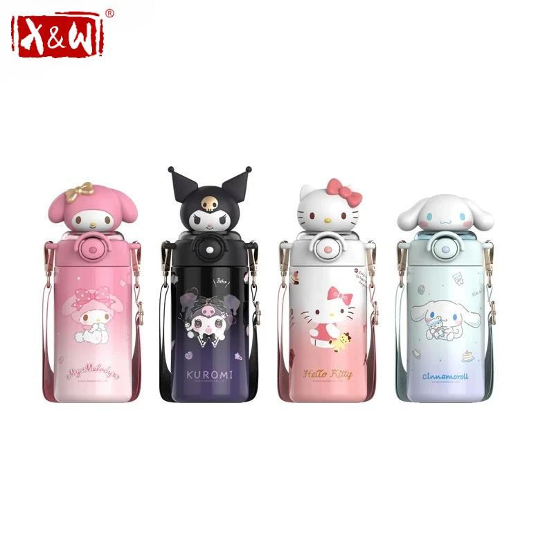 X&W Sanrio Kuromi Kinder Isolierbecher 316 Edelstahl Trinkbecher Cartoon Thermobecher mit Strohhalm & Deckel für Kalt- und Heißgetränke Image