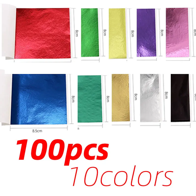 100 stücke/10 farben set Nachahmung Gold Blatt Blätter Folie Farbige Geschenkpapier Für DIY Kunst Liefert Handwerk Vergoldet nagel Dekoration Image