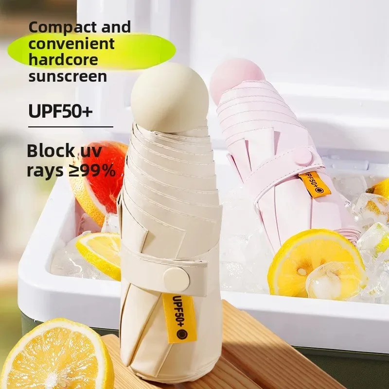 1 x einfarbiger Kapselschirm – kleiner tragbarer Sonnenschirm mit doppeltem Verwendungszweck und Regenschutz für Frauen Image