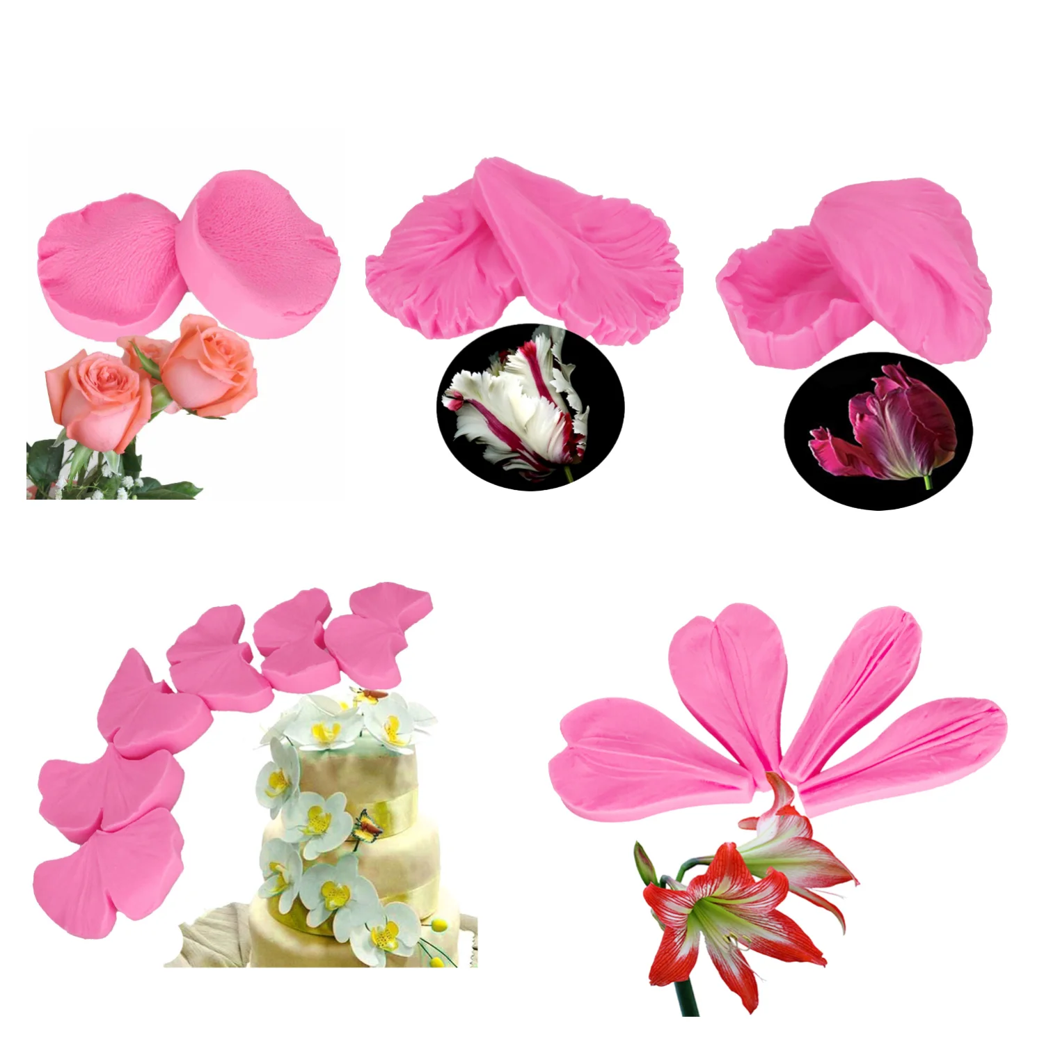 Rosenblätter Veiner Zucker Werkzeug Meridiane Blume Silikon Kuchen Form Simulation Gum Paste Form Image