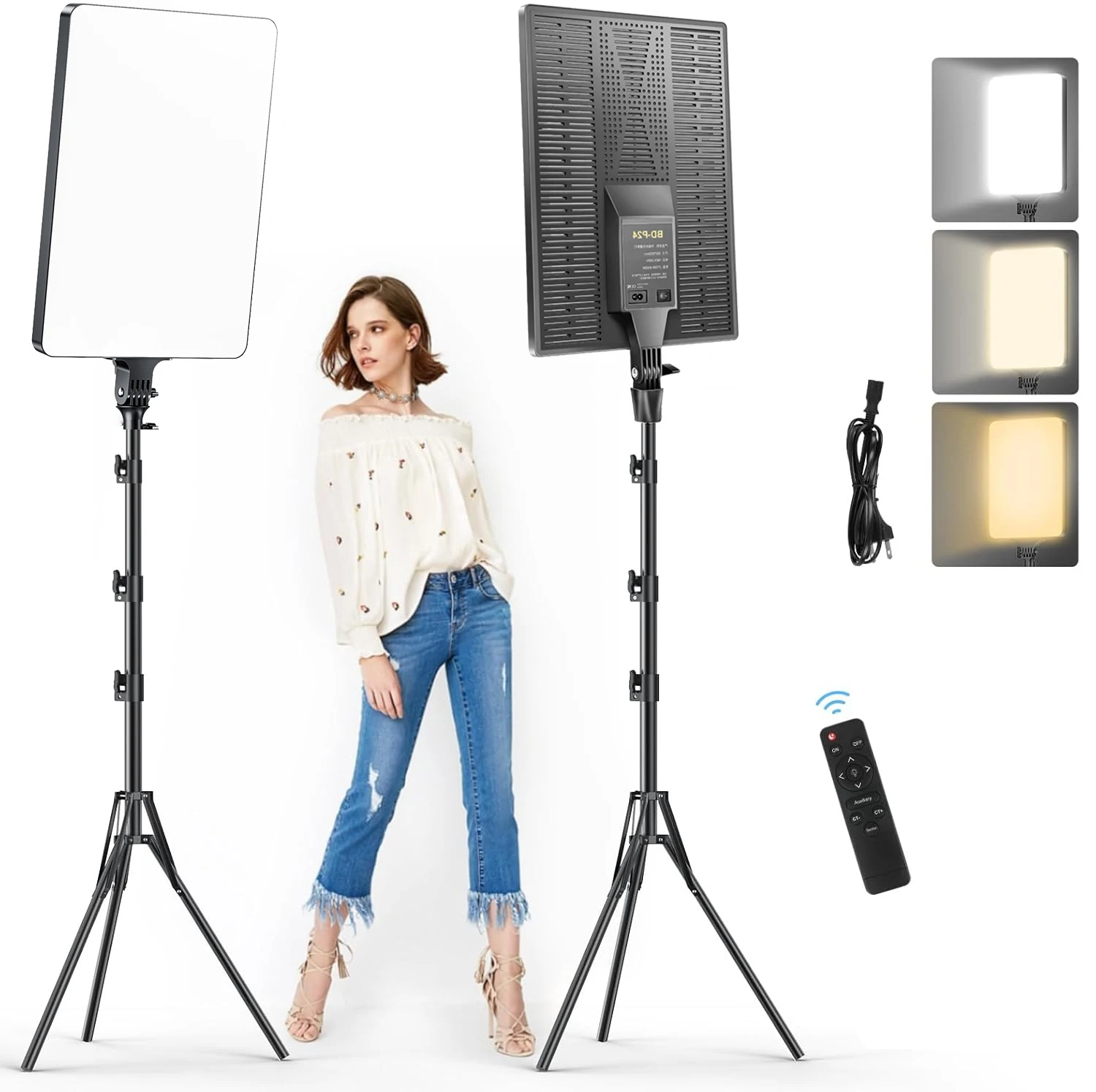 XRDKJ 19-Zoll-LED-Videoleuchte-Set, 2700–6500 K dimmbare Fotobeleuchtung mit Fernbedienung und 63 Zoll Ständer Image