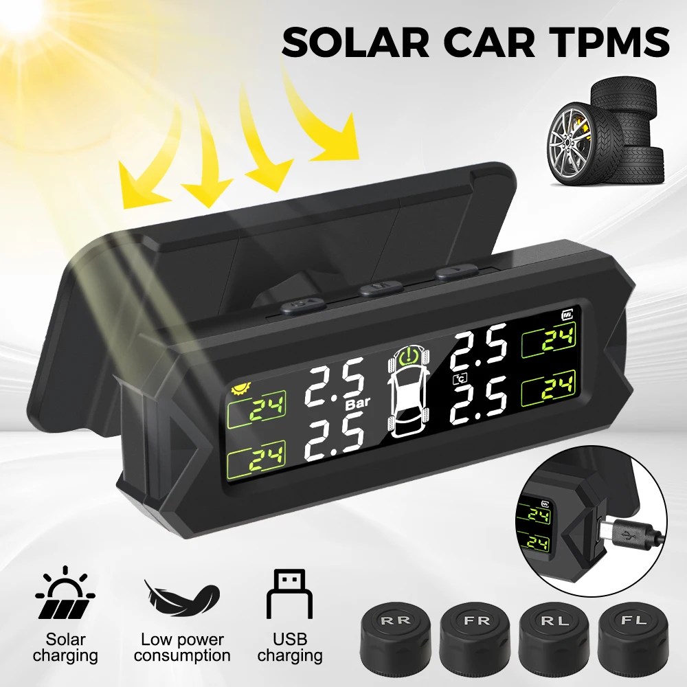 Auto Sicherheit Alarm Reifendruck Sensor Temperatur Warnung Solar Power Auto TPMS Reifendruck Überwachung System Image