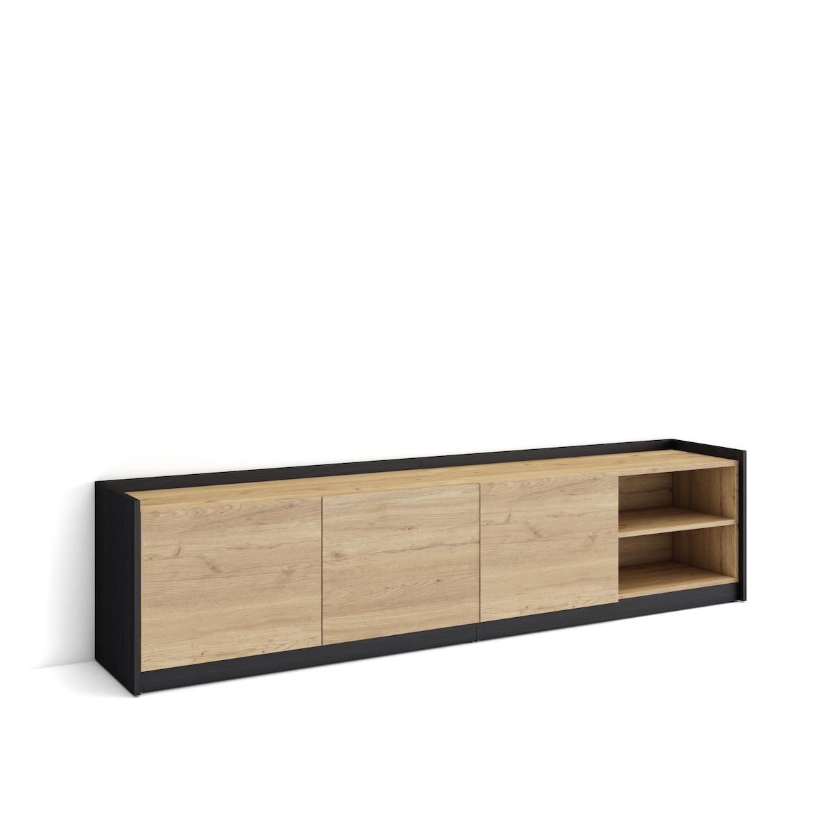 SKRAUT HOME TV-Schrank, Lowboard, 207x37x50cm, Für TV-Geräte bis zu 80", Fernsehtisch, Eiche Schwarz674_1 Image