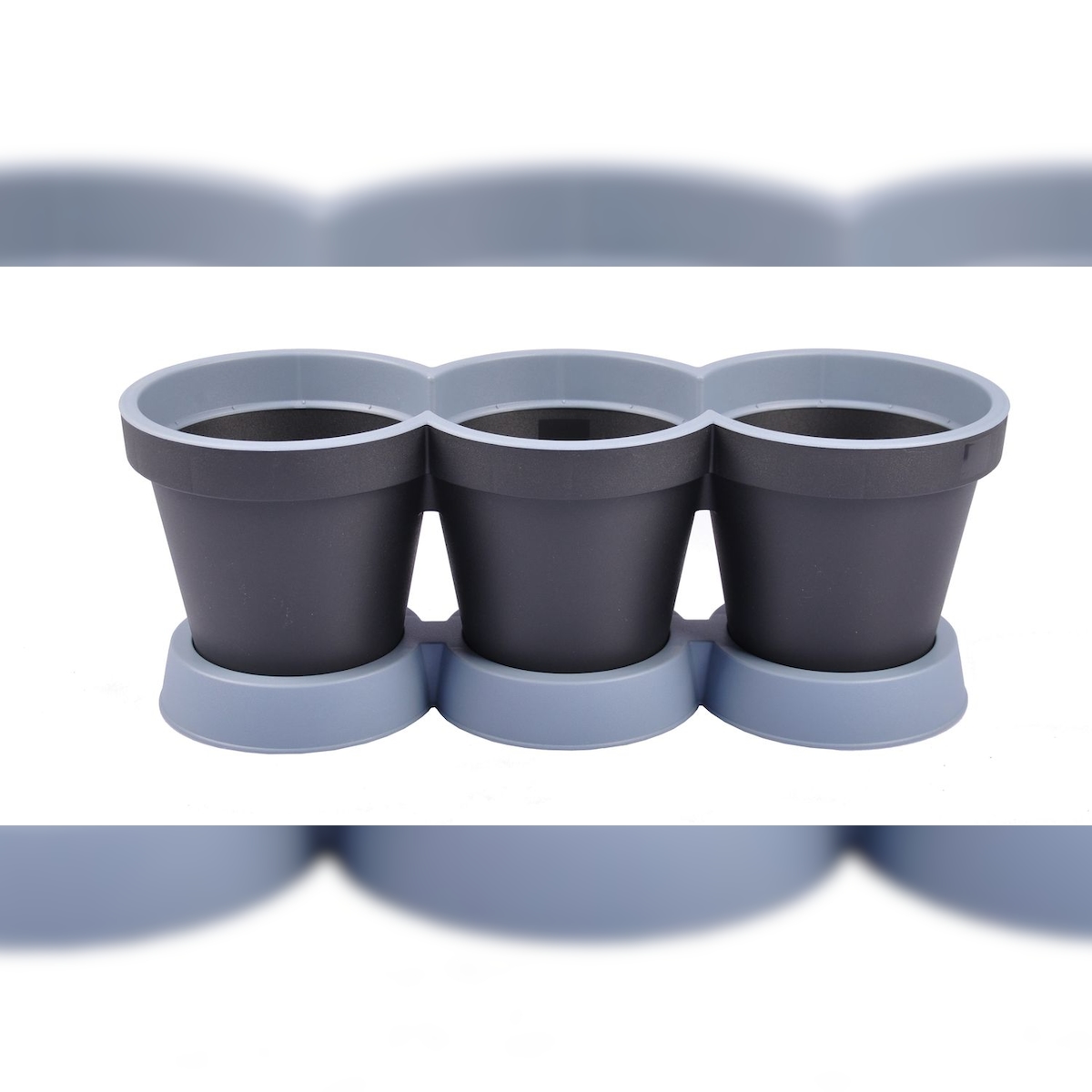 3er Kräutertopf Blumentöpfe Kräutergarten Pflanztopf Blumenkasten Terrassendeko grau Image