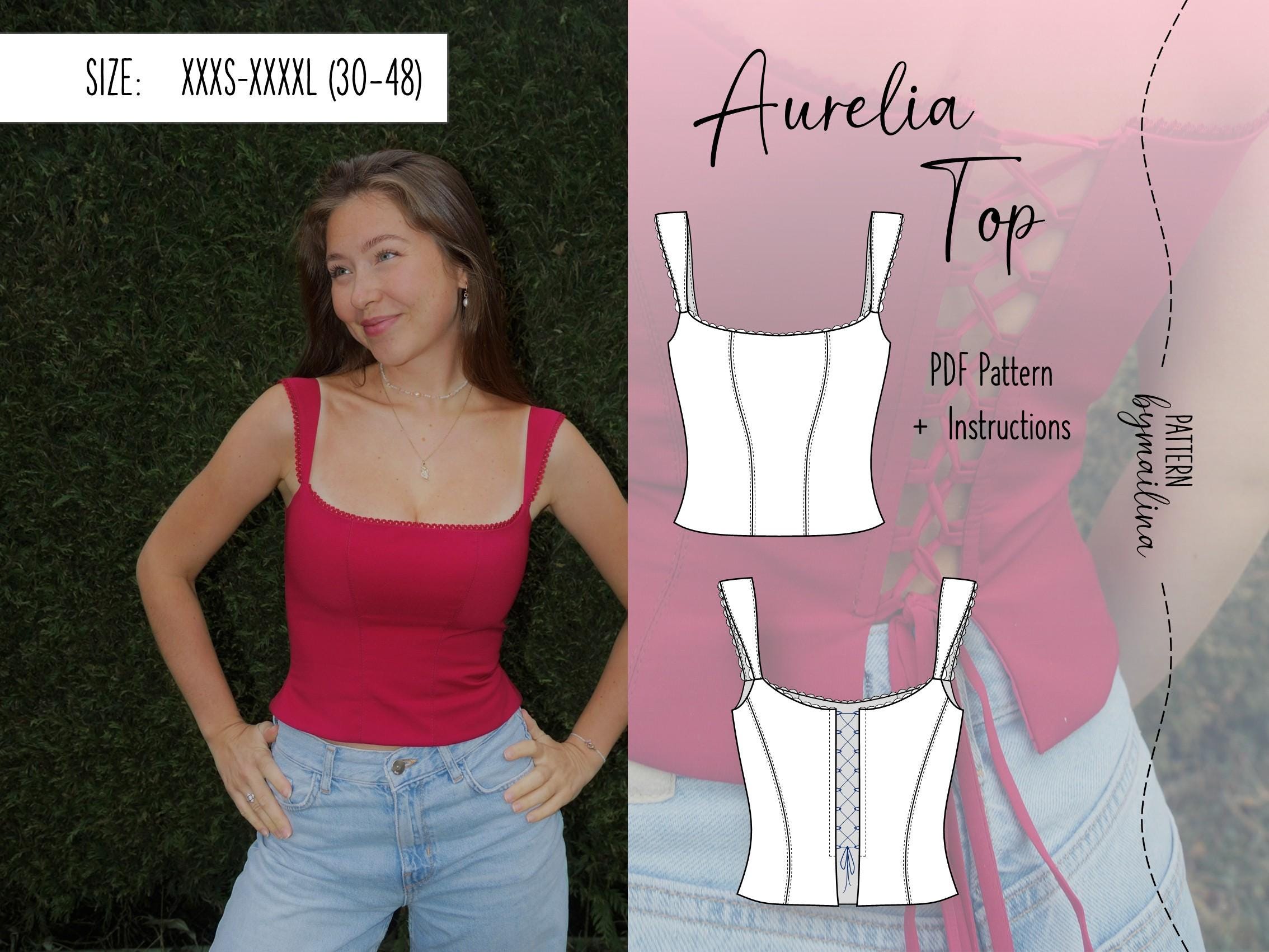 "Top \"Aurelia\" Modello Taglia XXXS-XXXXL (EU 30-48) - Modello PDF con download immediato (Modello di cucito con download immediato)"