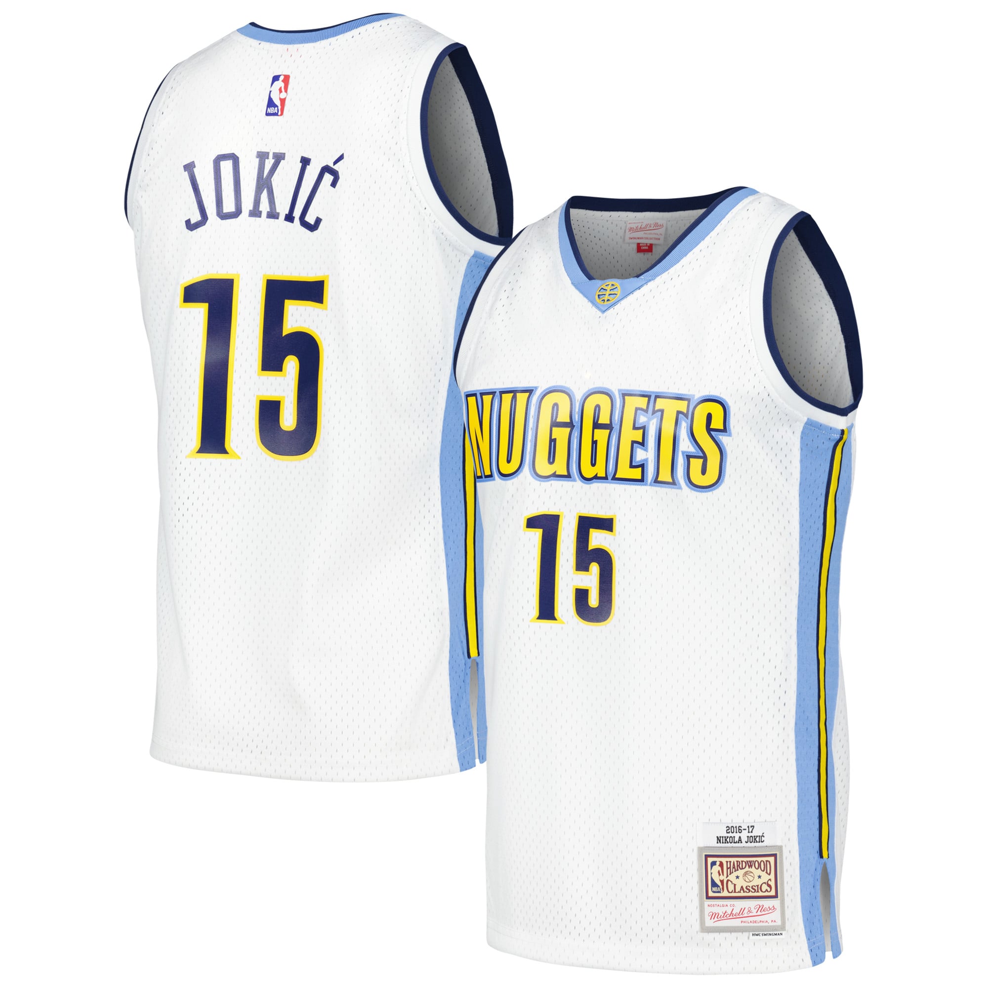 Maillot Swingman rétro Mitchell & Ness Nikola Jokic blanc Denver Nuggets 2016/17 pour homme - Homme Taille: S