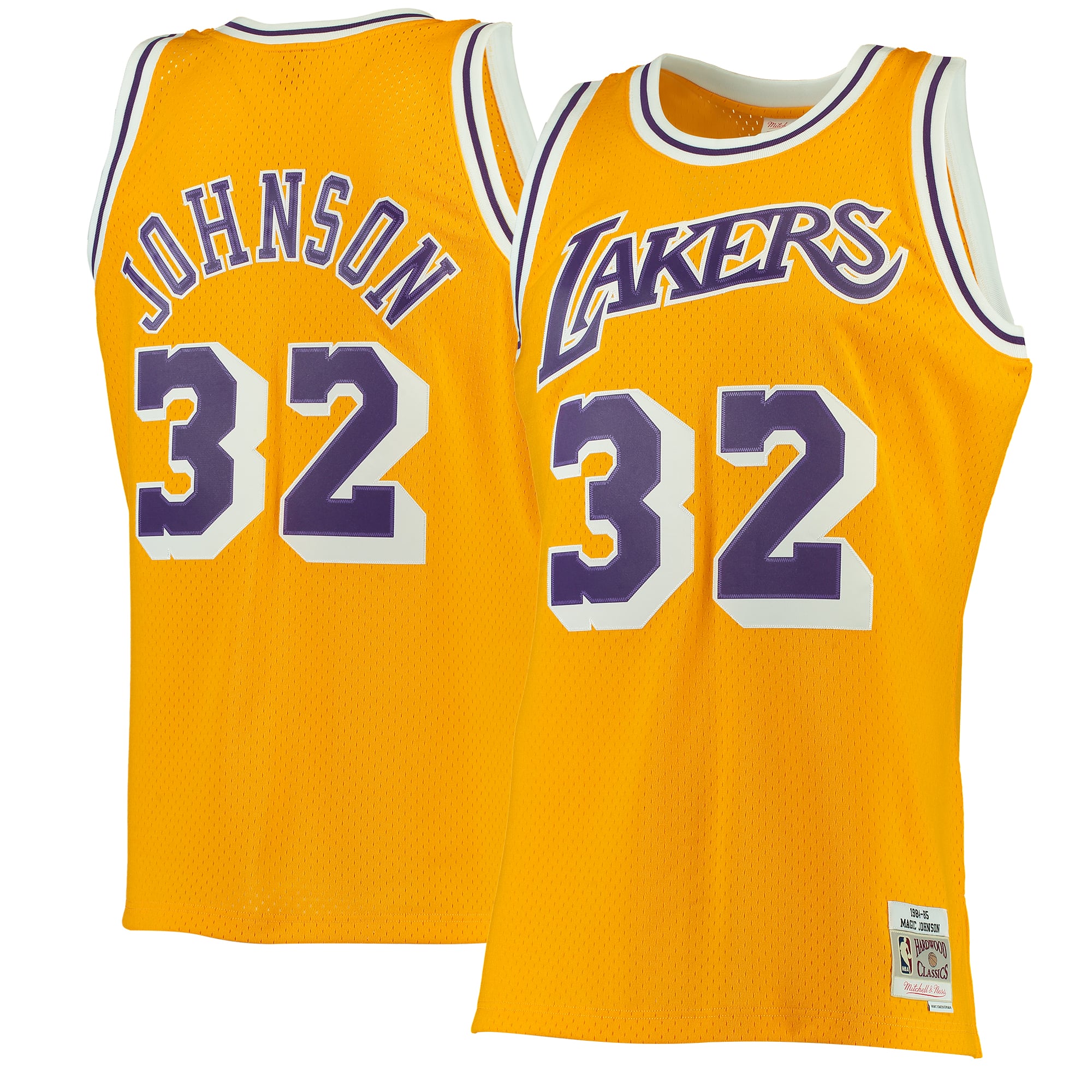 Maillot Swingman doré Mitchell & Ness Magic Johnson Los Angeles Lakers 1984/85 Hardwood Classics pour homme - Homme Taille: L