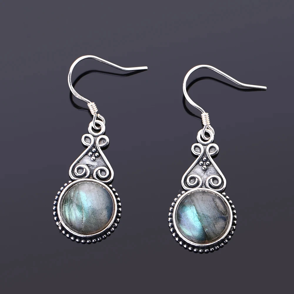 Orecchini pendenti placcati in argento da 10 mm con labradorite multicolore, orecchini pendenti per fidanzamento, matrimonio, gioielleria raffinata da donna