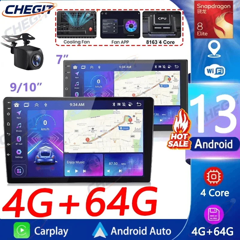Android 13 Universale 7 "/9"/10 "2Din Autoradio Lettore multimediale automobilistico Wireless Android auto Carplay Ricevitore stereo per auto BT
