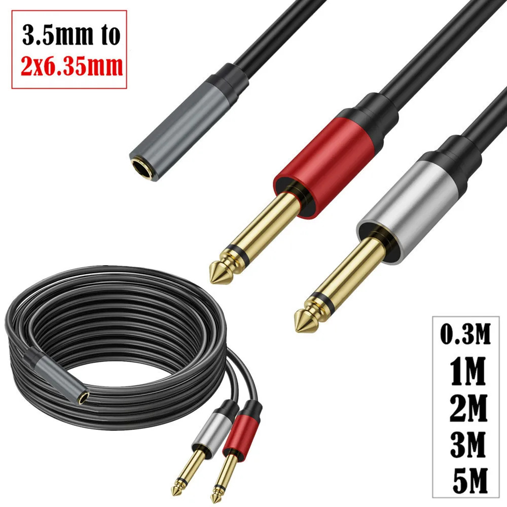 3,5 mm Buchse auf 2 x 6,35 mm Stecker, Mono-Viertelzoll-Buchse, TRS auf Dual 6,5 1/4 Zoll männlicher Y-Splitter-Breakout-Kabel, Patchkabel Image