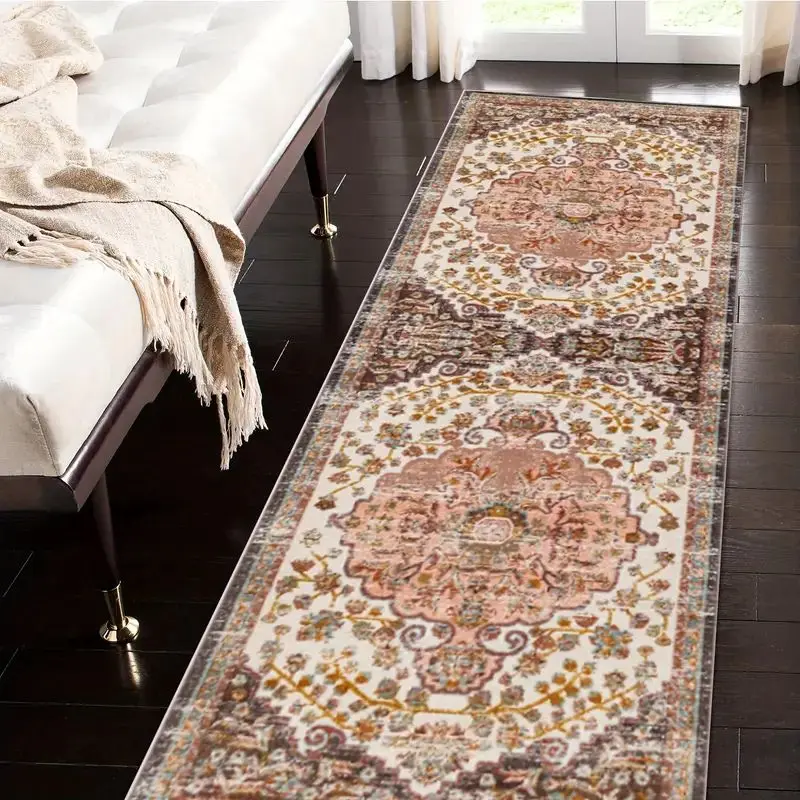 VIKAMA Böhmischer Korridor-Teppich mit geometrischem Muster für den Eingangsbereich, rutschige Matte für den Flur, langer Teppich für Treppenhaus-Heimdekoration Image