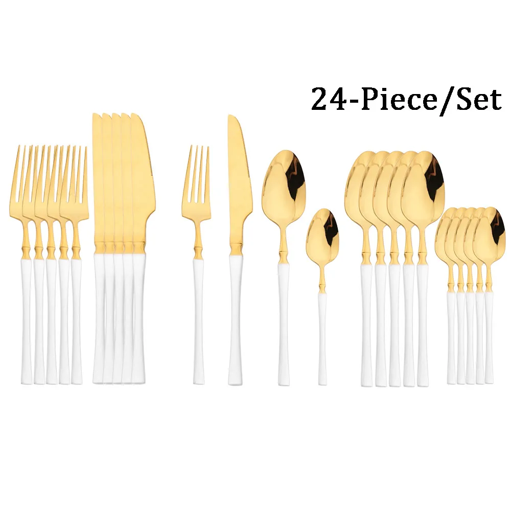 Jankng 24pcs Weißgold Geschirr Set Edelstahl Geschirr Löffel Gabel Messer Besteck Küche Essen Besteck Besteck Set Image
