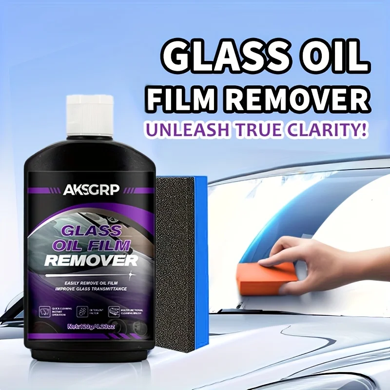 Wasserflecken- und Ölfilmentferner für Autofenster und Spiegel, Glasreinigungswerkzeug, 120 g, mit Schwammbürste zur Verbesserung der Klarsicht Image
