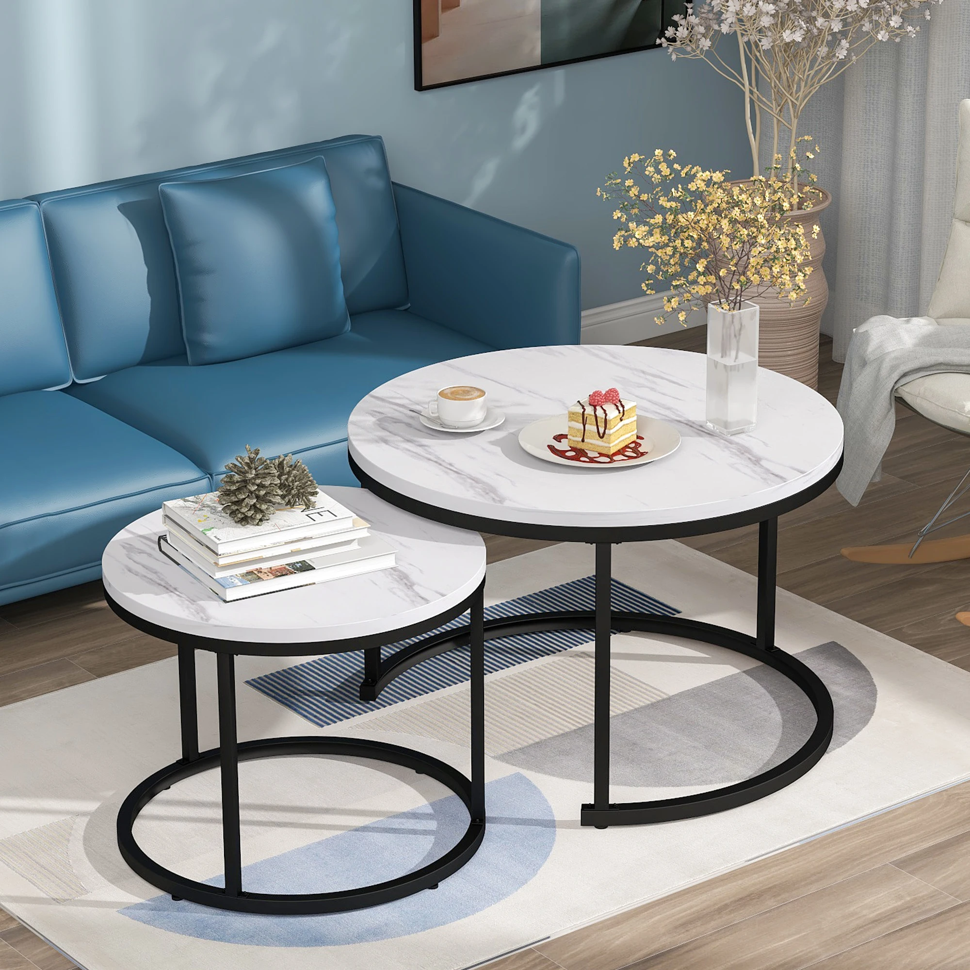 Runder Couchtisch 2er Set Satz Couchtisch Wohnzimmer Runder geschachtelter Beistelltisch Image