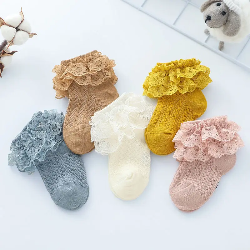 3 Paare/los Baby Mädchen Socken Atmungsaktive Baumwolle Spitze Rüschen Prinzessin Mesh Socken Kinder Knöchel Kurze Socke Mädchen Kinder Kleinkind Image