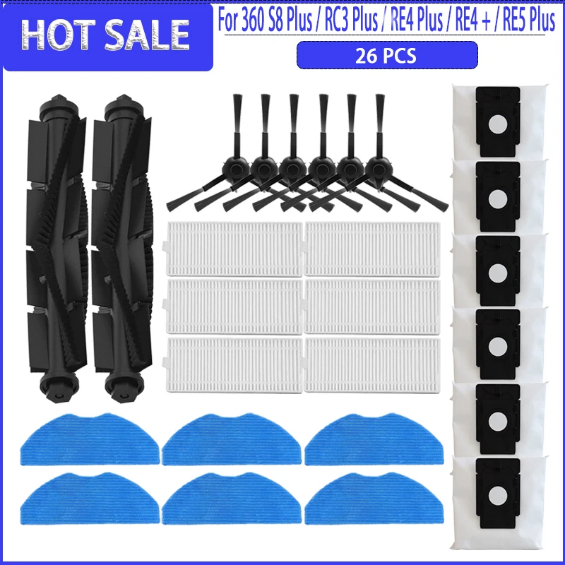 Hauptseitenbürste HEPA-Filter Mopptuch Staubbeutel für 360 S8 Plus / EZVIZ RE4 Plus / RE5 Plus Roboter-Staubsauger-Teile Image