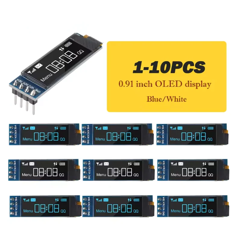 1-10 Stück 0,91 Zoll OLED-Anzeigemodul weiß/blau OLED 128X32 LCD-LED-Anzeige SSD1306 12832 0,91 IIC i2C Kommunikation für Arduino Image