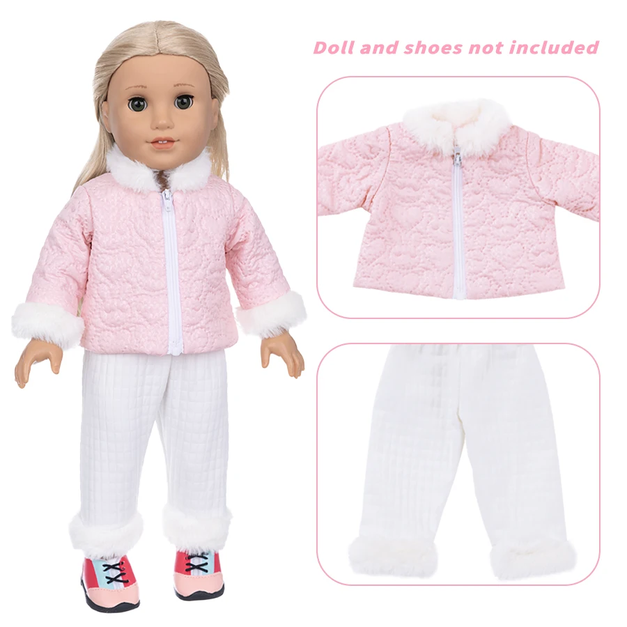 Puppe Kleidung 18 Zoll/45 cm Baby Neue Geboren Puppe Rosa Jacke + Jogginghose Set Für Wiedergeburt Puppe Americanog Puppe Casual Wear Mädchen Geschenk