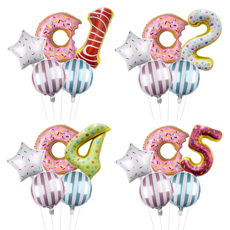5 teile/los 32 Zoll Folie Donut Nummer Luftballons mit Donut Ballon Set Geburtstag Globos Geburtstags feier Dekorationen Kinder Baby party Image