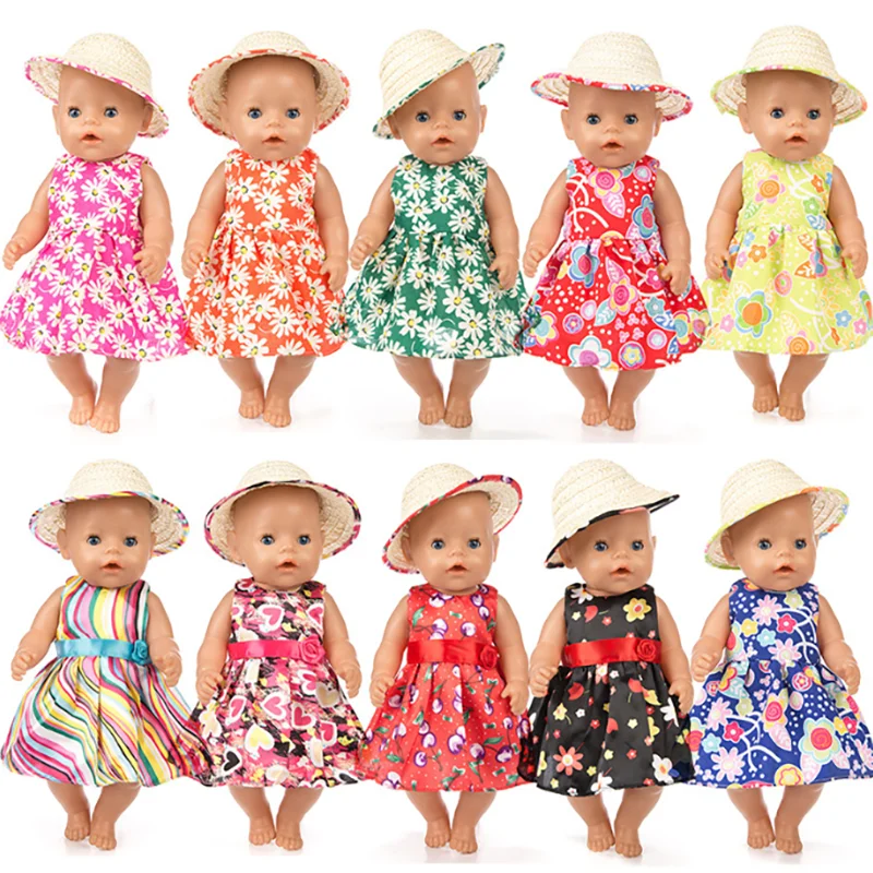 16-18 Zoll/40-45 cm Puppe Hut Kleid Set Geboren Baby Kleidung Wiedergeburt Puppe Amerikanisches Mädchen Blumenkleid Sonnenhut Puppe Zubehör Mädchen Geschenk
