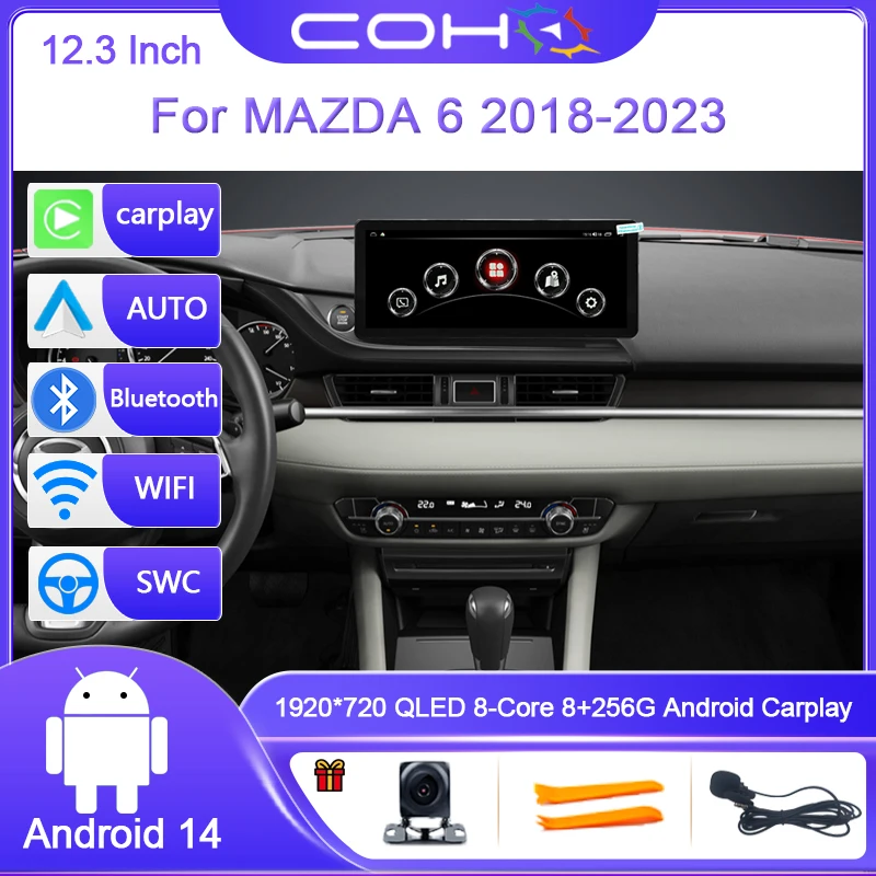 12,3 Zoll für Mazda 6 2018-2023 Dual-System Android 14 8G+256G Autoradio-Player Navigation GPS Oct-Core Radio Multimedia 4G QLED Image