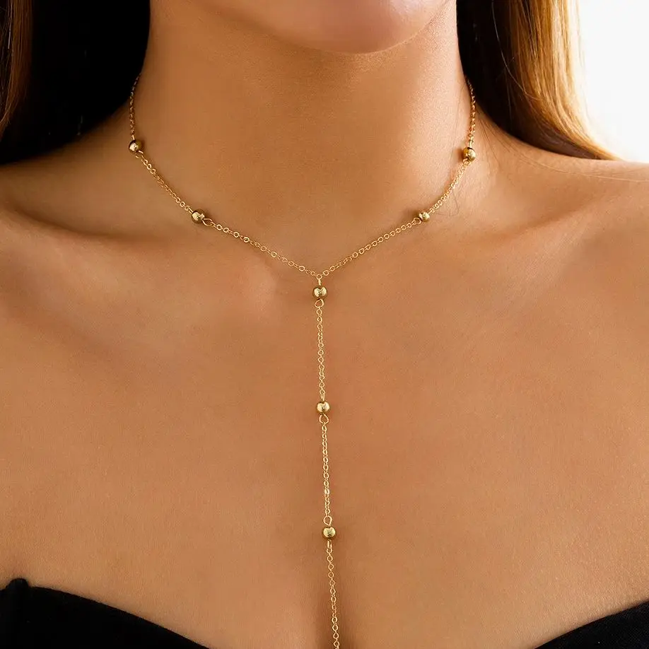 Ingemark Minimalismus 2022, lange Quasten-Halskette für Frauen und Mädchen, Vintage-Brust, dünne Kette, Kugel-Anhänger, weiblicher Hals, Schmuck, Geschenk, Neu Image