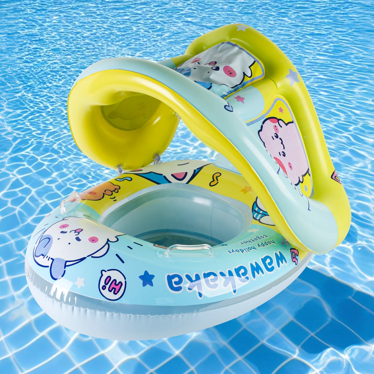 1 Stück verstärkter Poolschwimmer mit Baldachinsitz und lebendigem aufblasbarem Schwimmring – Armschwimmer für Kinder und Erwachsene zum sicheren Wasserspielen Image