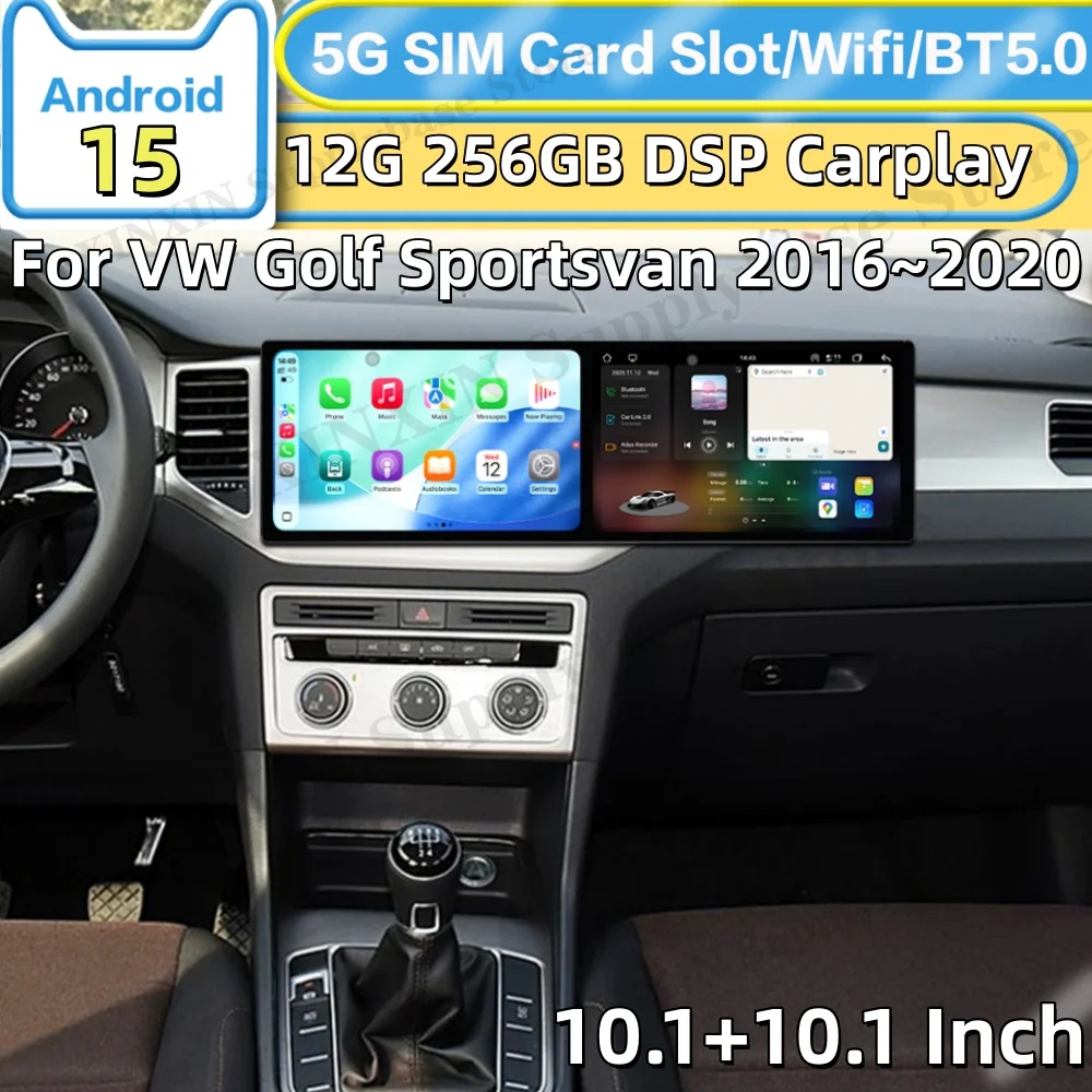 10,1 In Dual Screen Interaktion Android Für VW Golf Sportsvan 2016 ~ 2020 Auto Radio Multimedia GPS Navigation HD Bildschirm kopf Einheit Image