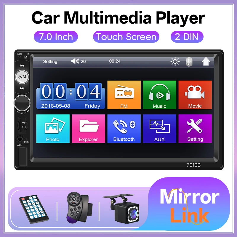 HIPPCRON 7 Zoll 2Din Autoradio MP5 Multimedia Player Touchscreen FM ISO Power Aux Eingang Bluetooth USB Mirror Link Autoradio Image