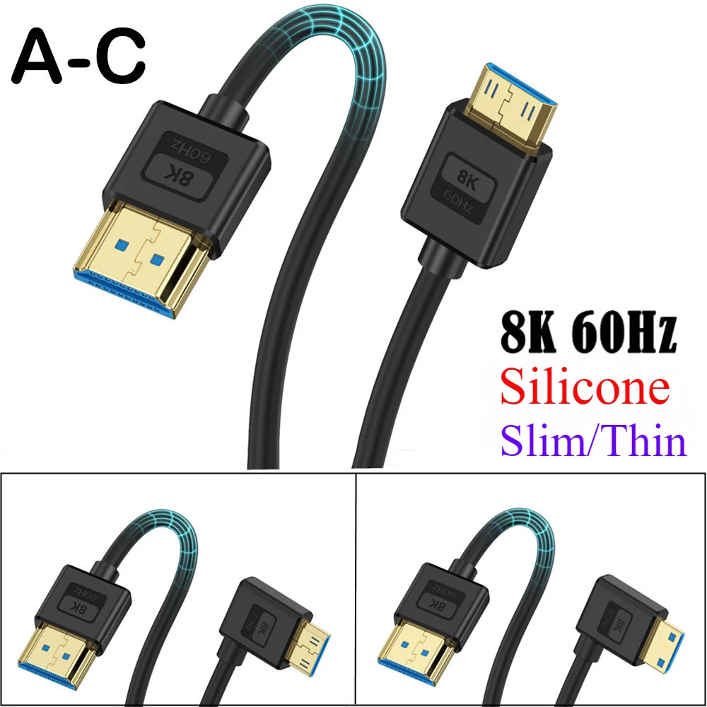 Silikon 8k @ 60hz HDMI-kompatibles Kabel Super extrem schlank Mini HDMI zu HDMI 2,1 V Ultra High Speed 48 Gbit/s dünnes Kabel Φ 4,0mm 4 k120h Image
