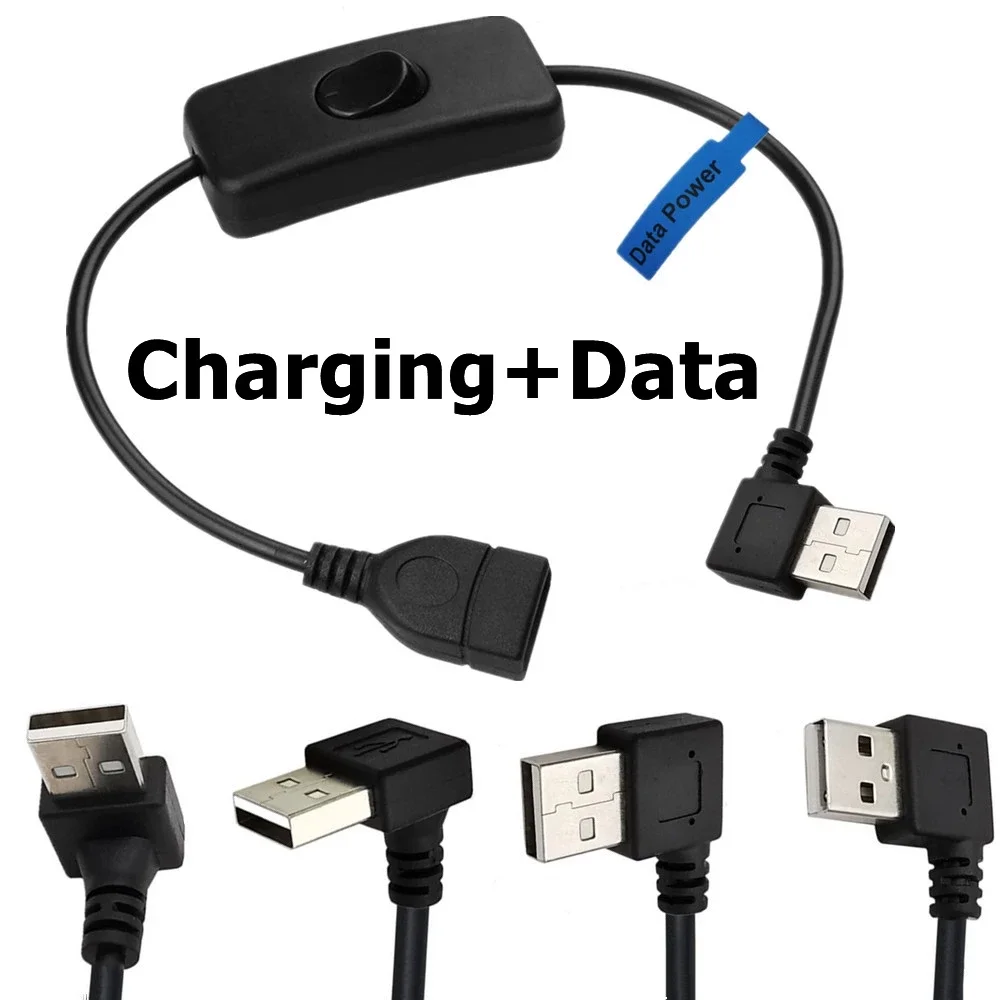 90-Grad-USB-Stecker auf Buchse, Verlängerung, Ladedaten-Synchronisierungskabel mit EIN-AUS-Schalter, LED-Anzeige für Raspberry Pi, PC, LED-Lampe Image
