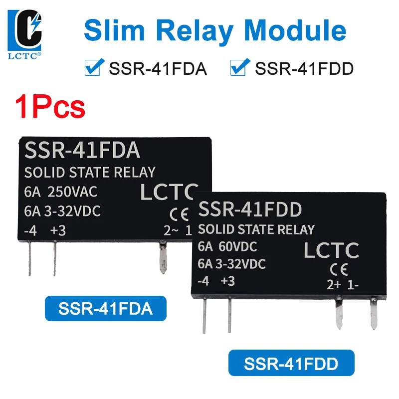 LCTC SSR Halbleiterrelais Mini-Relais DC zu AC DC zu DC SSR-41FDA SSR-41FDD Berührungsloses Relais 6A 3-32VDC 250VAC 60VAC Image