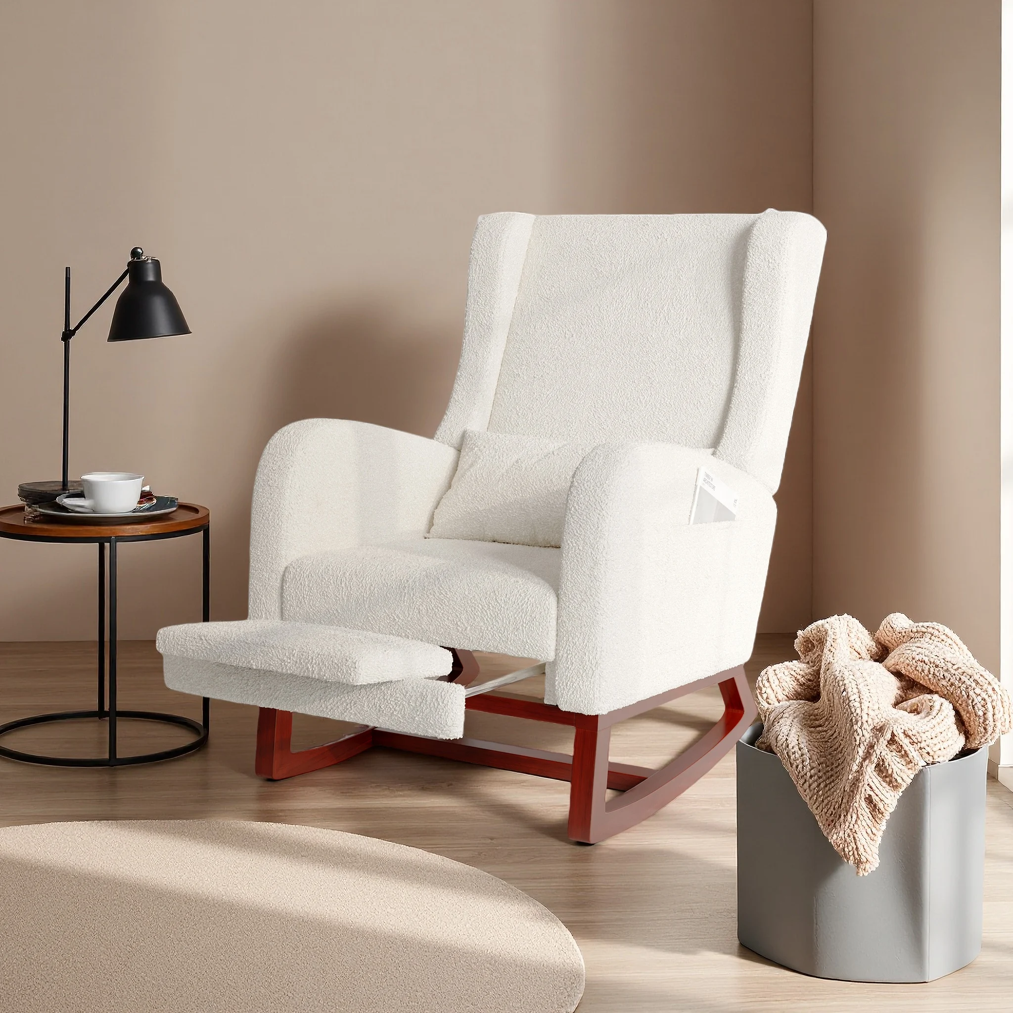 Comanlai Moderner Schaukelstuhl Gepolsterter Kinderzimmer-Schaukelstuhl mit Seitentasche Komfortabler Sessel für Babyzimmer & Kinderzimmer