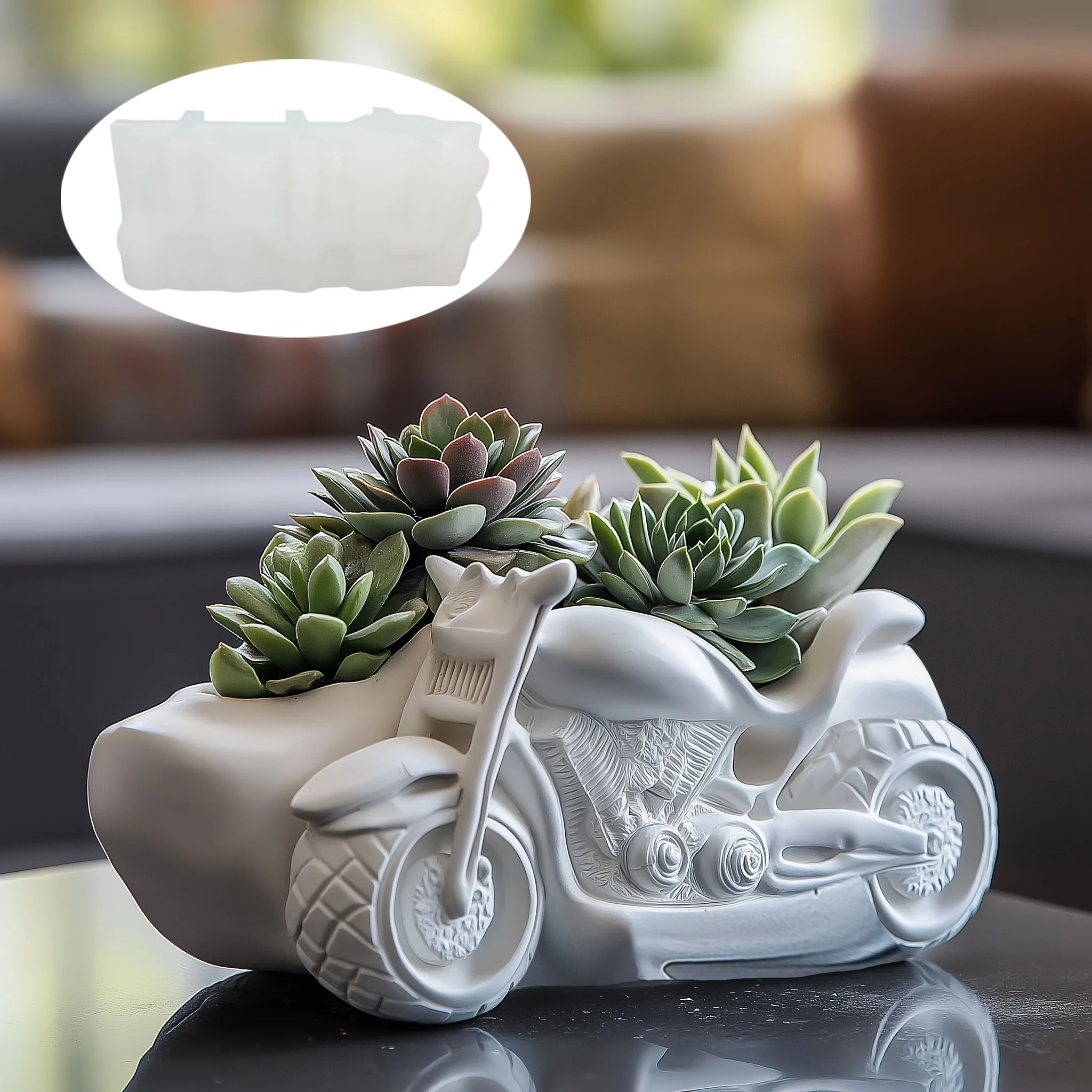 Motorrad Sukkulente Blumentopf Harz Silikonform Motor Off-Road Motorrad Aufbewahrungsbox Kerze Tasse Beton Gips Formen Image