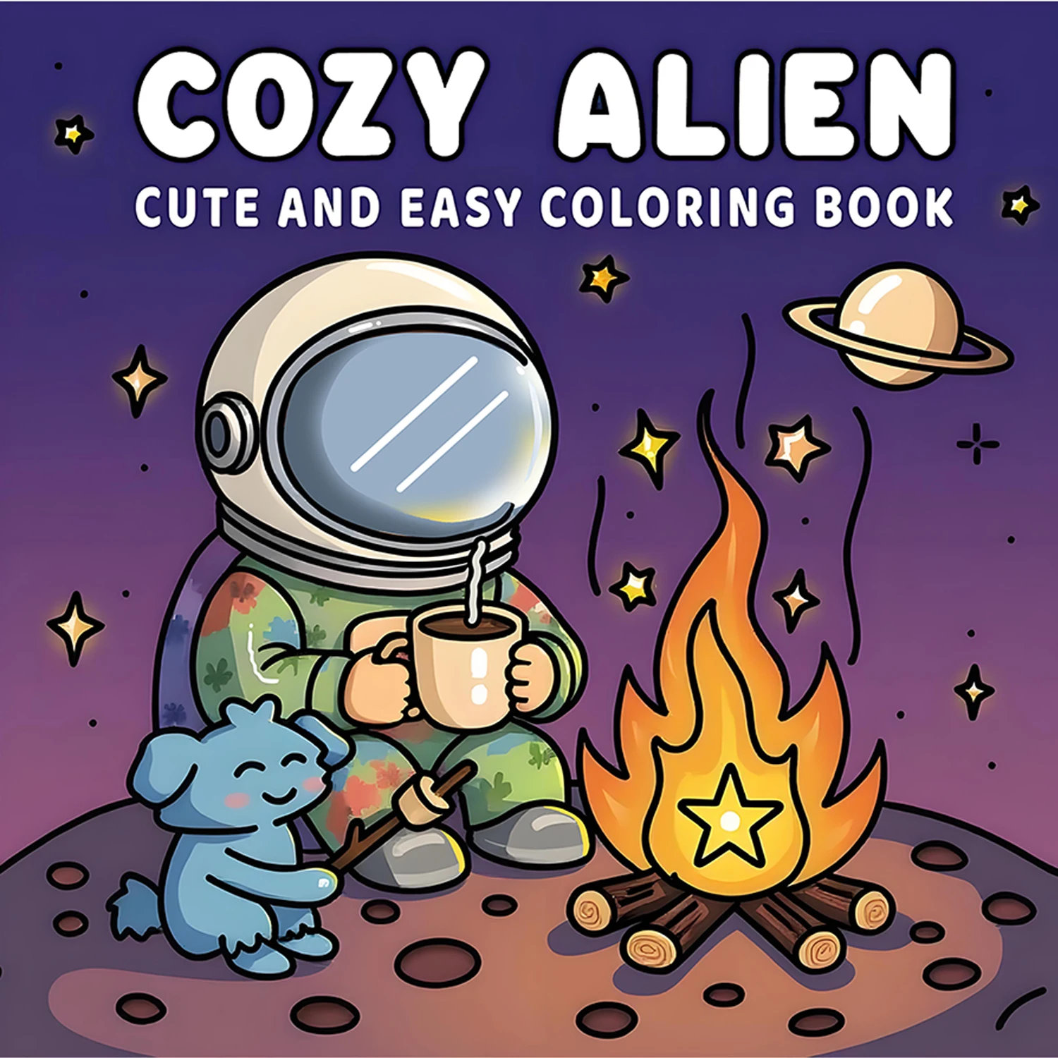 COSY ALIEN Malbuch für Erwachsene mit Cartoon-Motiv, kräftigen, einfachen Mustern zur Entspannung, Kinder-DIY-Mal- und Zeichenbücher Image